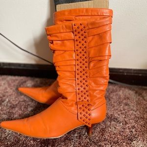 Orange Kitten Heel boots